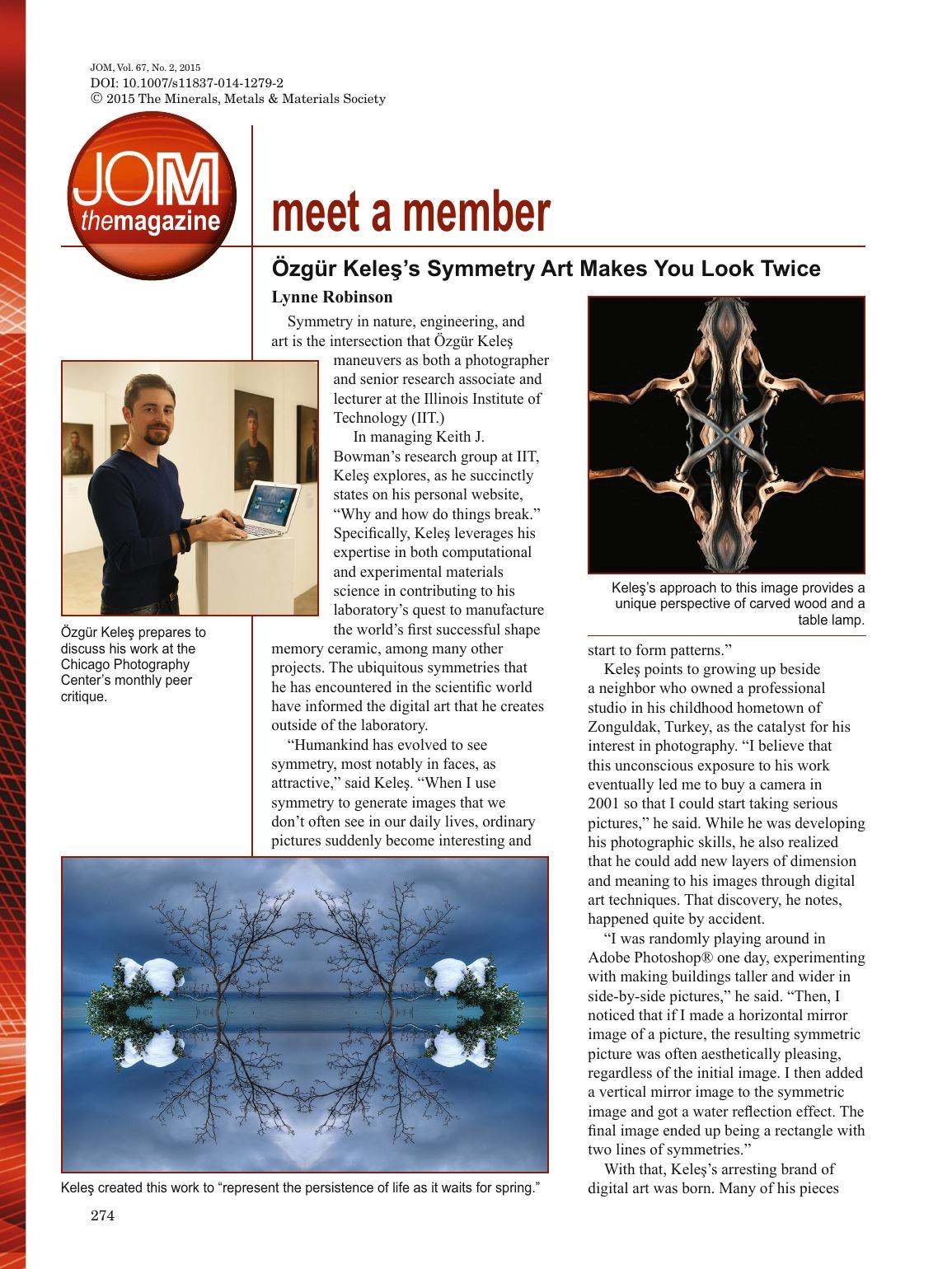First page of the JOM member feature about the artist